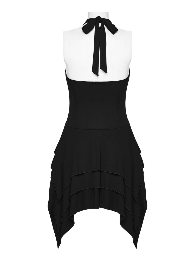 Black Halter Asymmetric Layered Hem Mini Dress - image 6