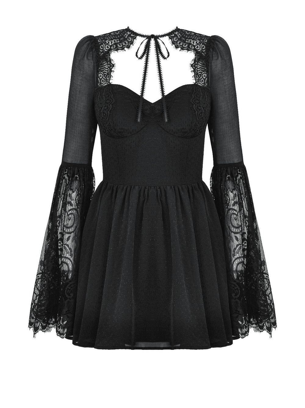 Black Lace Bell Sleeved Dress with Corset Back Detail - image 4