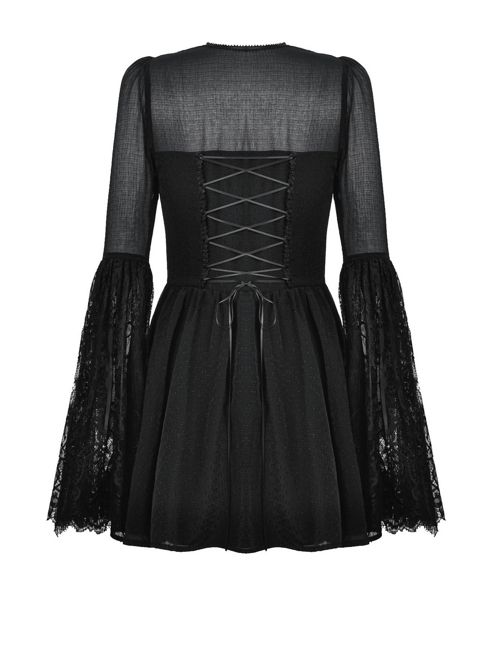 Black Lace Bell Sleeved Dress with Corset Back Detail - image 5