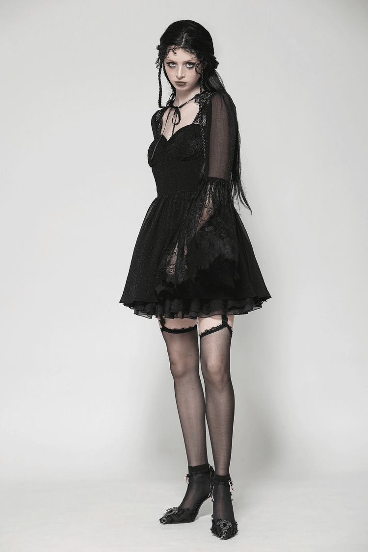 Black Lace Bell Sleeved Dress with Corset Back Detail - image 14