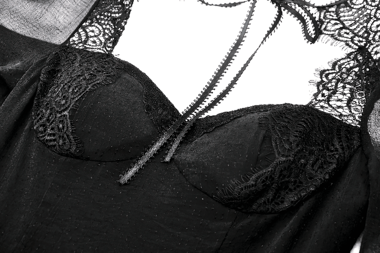 Black Lace Bell Sleeved Dress with Corset Back Detail - image 7