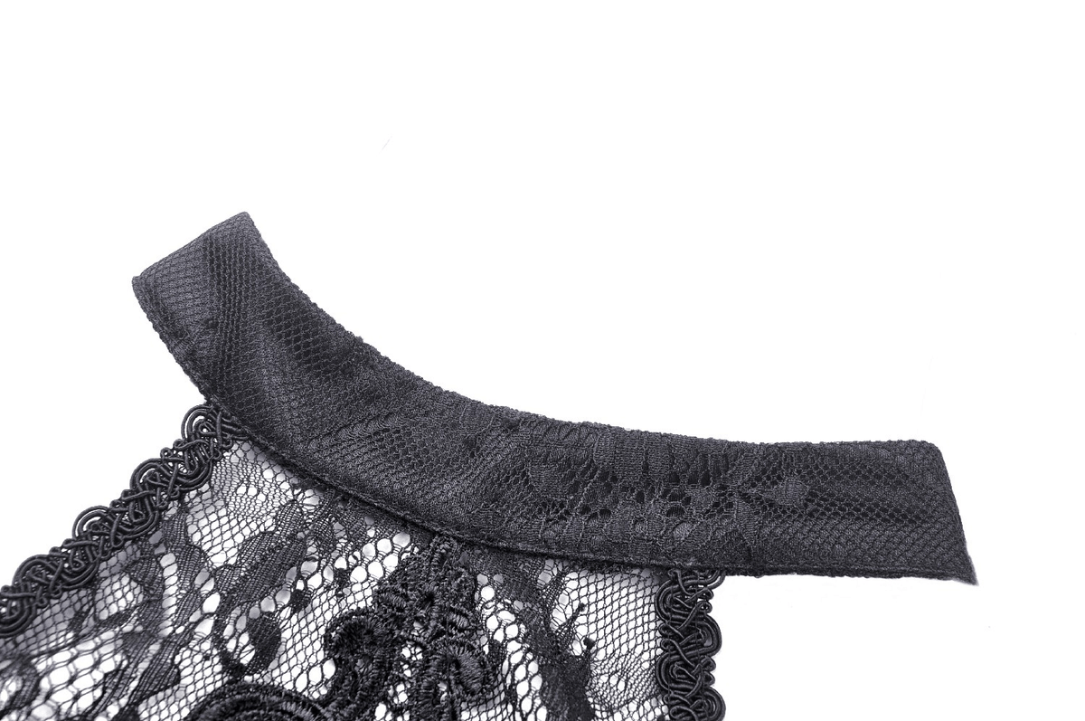 Black Lace Cold Shoulder Dress with Bell Sleeves and Choker - image 10