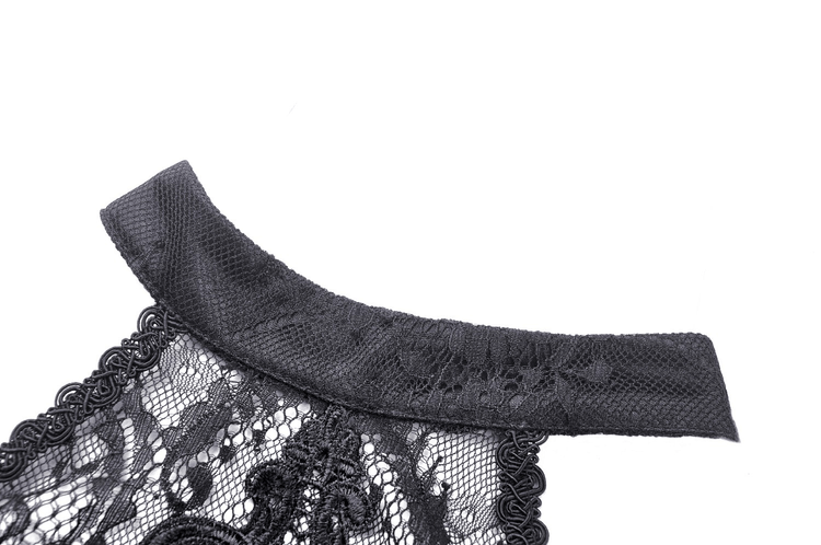 Black Lace Cold Shoulder Dress with Bell Sleeves and Choker - image 10