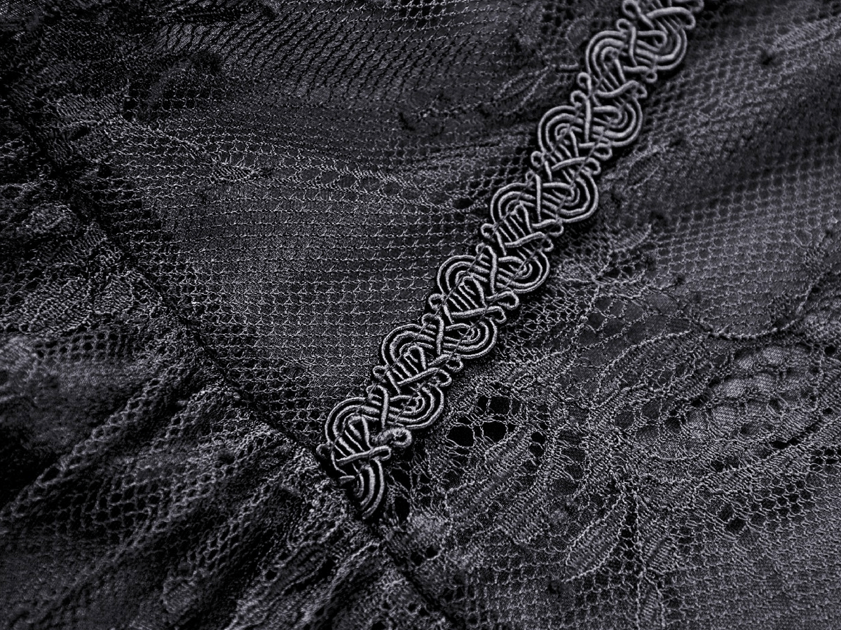 Black Lace Cold Shoulder Dress with Bell Sleeves and Choker - image 7
