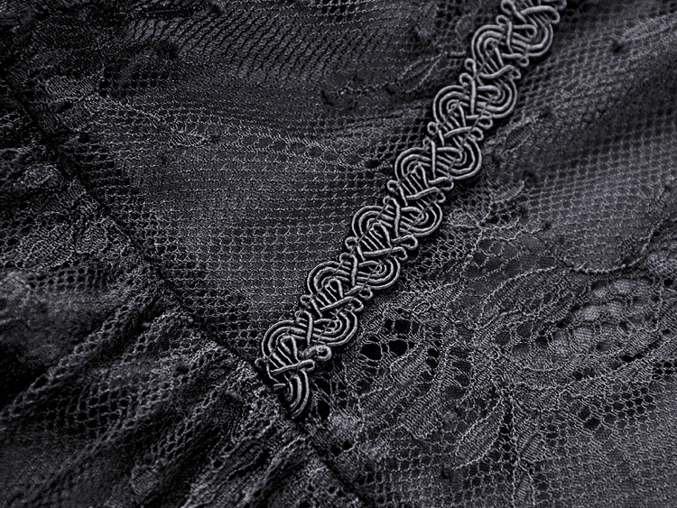 Black Lace Cold Shoulder Dress with Bell Sleeves and Choker - image 7