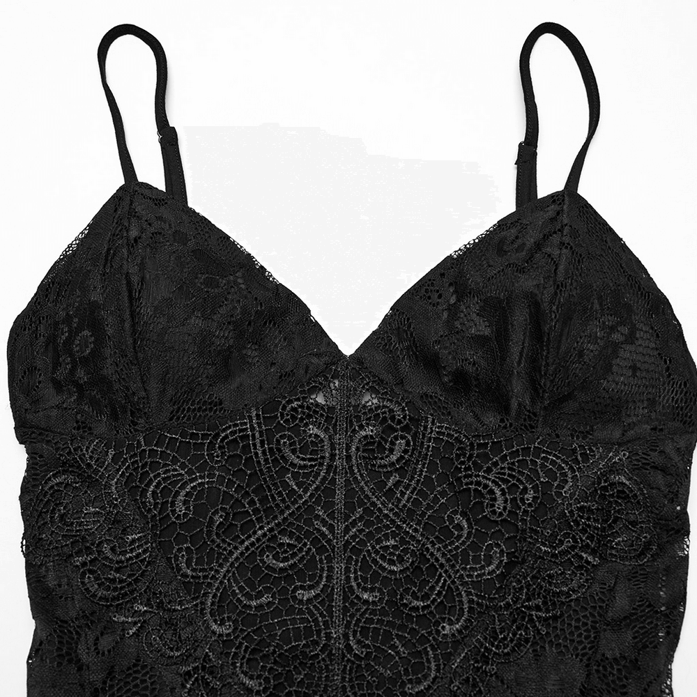 Black Lace Gothic Maxi Dress with High Slit and Corset Back - image 7
