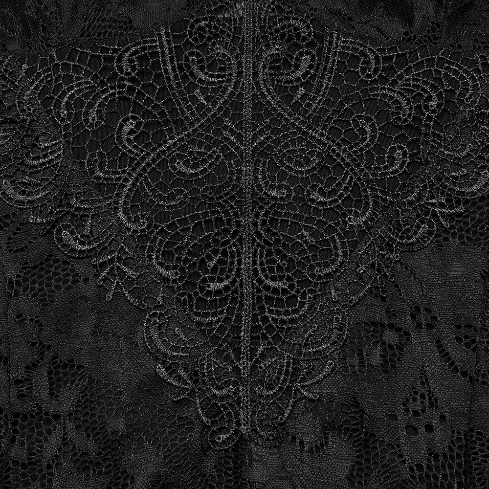 Black Lace Gothic Maxi Dress with High Slit and Corset Back - image 10