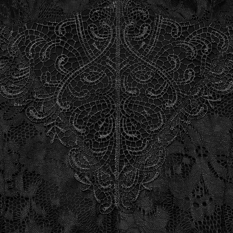 Black Lace Gothic Maxi Dress with High Slit and Corset Back - image 10