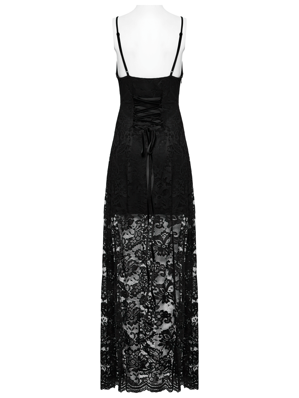 Black Lace Gothic Maxi Dress with High Slit and Corset Back - image 6