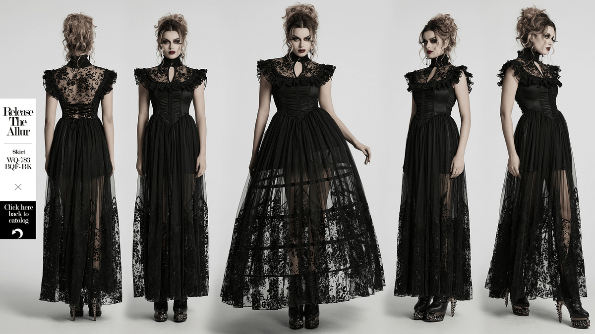 Black Lace Gothic Mesh Dress with Ruffle Sleeves - image 19