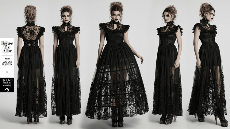 Black Lace Gothic Mesh Dress with Ruffle Sleeves - image 19