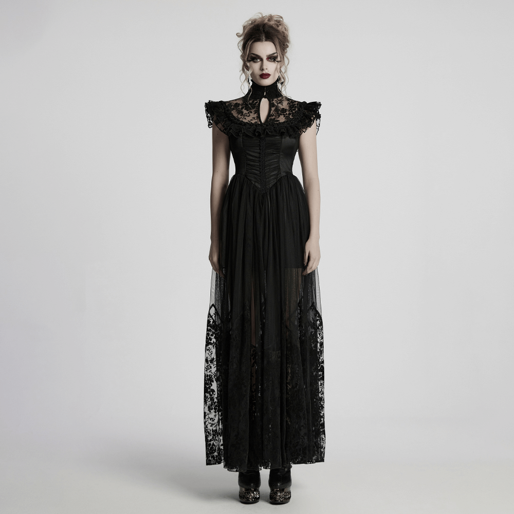 Black Lace Gothic Mesh Dress with Ruffle Sleeves - image 13