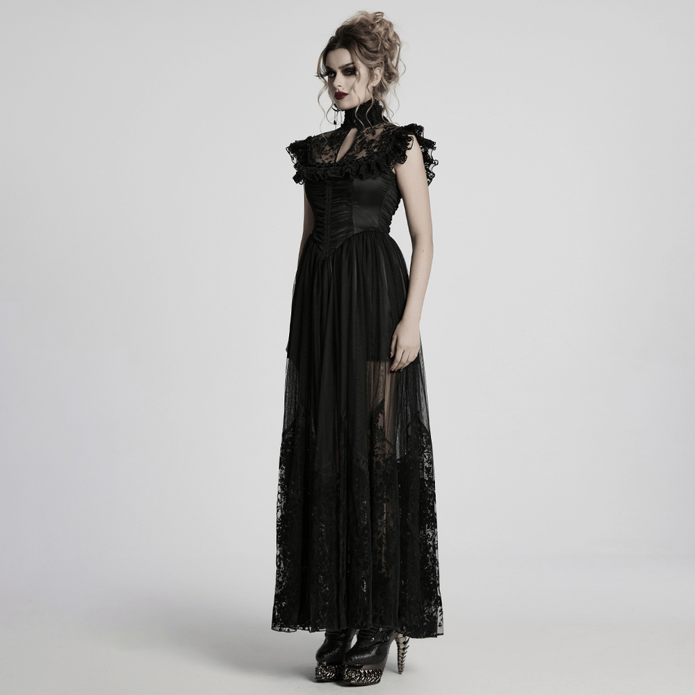 Black Lace Gothic Mesh Dress with Ruffle Sleeves - image 14