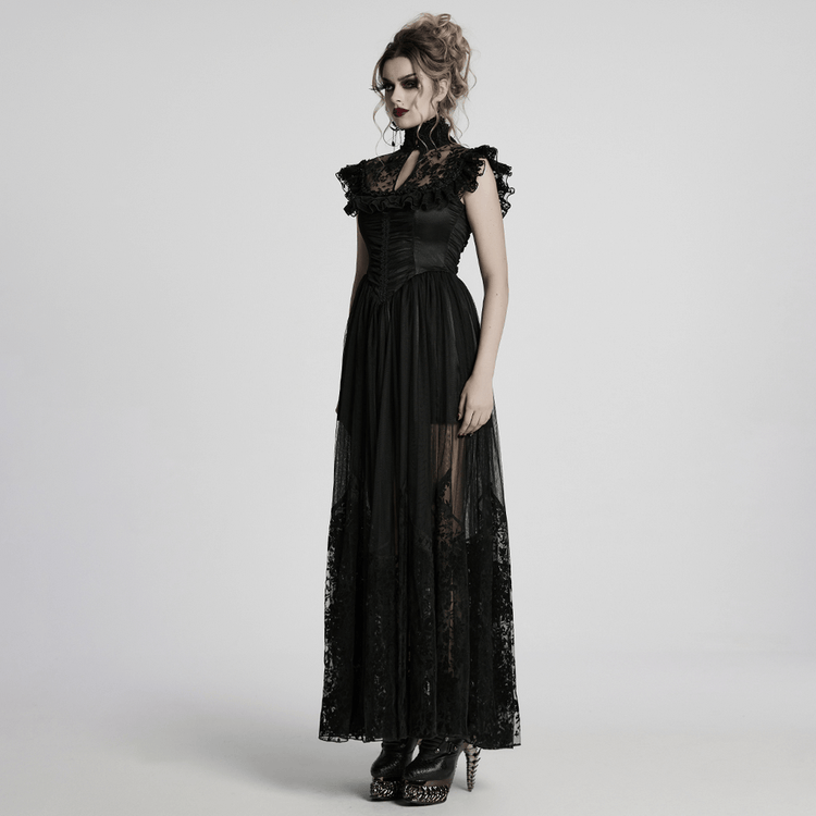 Black Lace Gothic Mesh Dress with Ruffle Sleeves - image 14