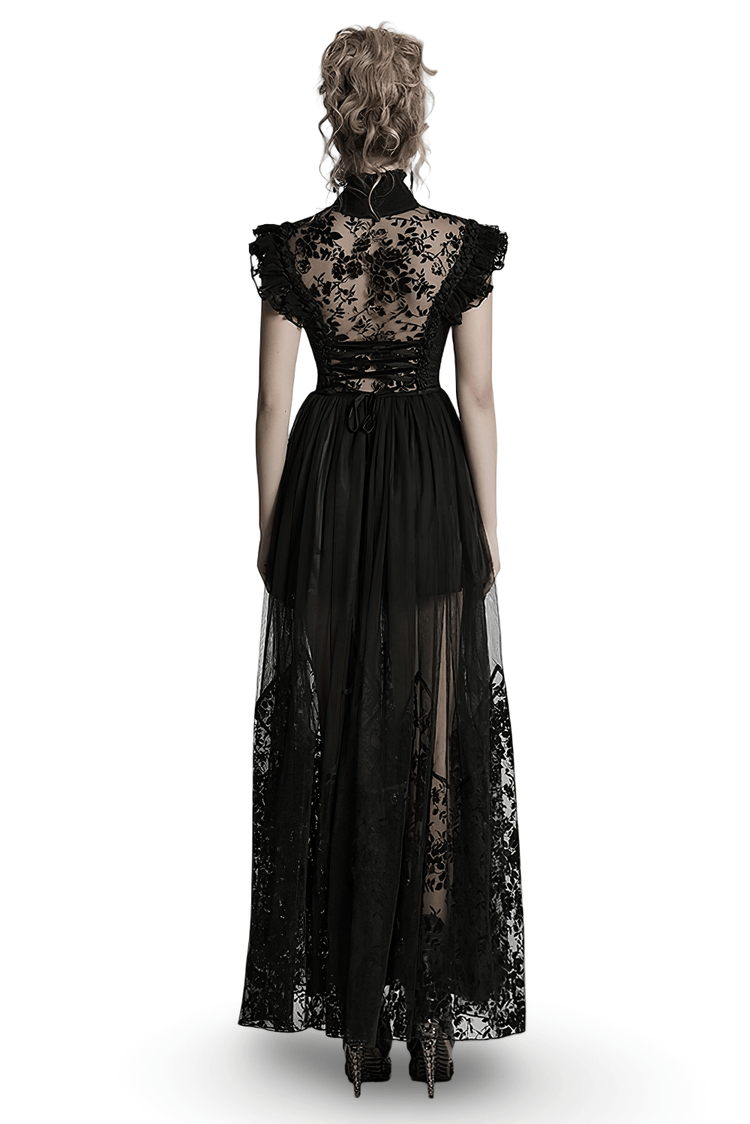 Black Lace Gothic Mesh Dress with Ruffle Sleeves - image 2