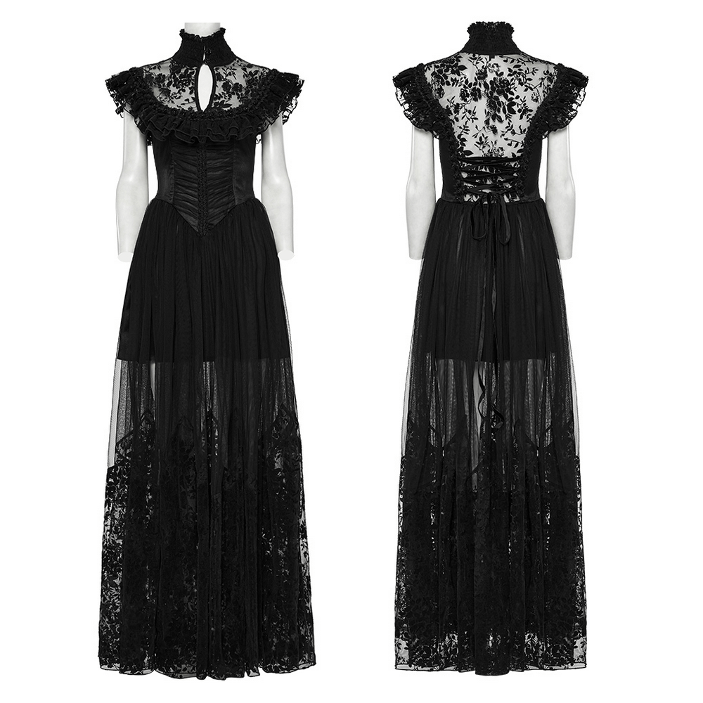 Black Lace Gothic Mesh Dress with Ruffle Sleeves - image 3