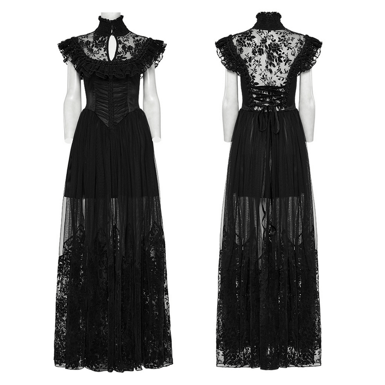 Black Lace Gothic Mesh Dress with Ruffle Sleeves - image 3