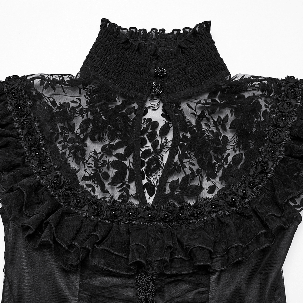 Black Lace Gothic Mesh Dress with Ruffle Sleeves - image 7