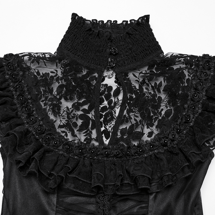 Black Lace Gothic Mesh Dress with Ruffle Sleeves - image 7