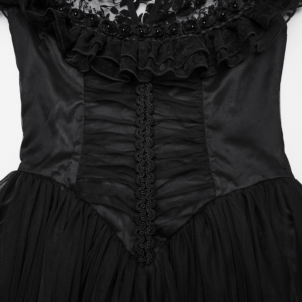 Black Lace Gothic Mesh Dress with Ruffle Sleeves - image 8