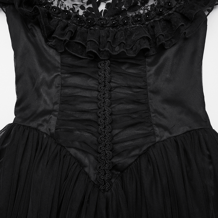 Black Lace Gothic Mesh Dress with Ruffle Sleeves - image 8