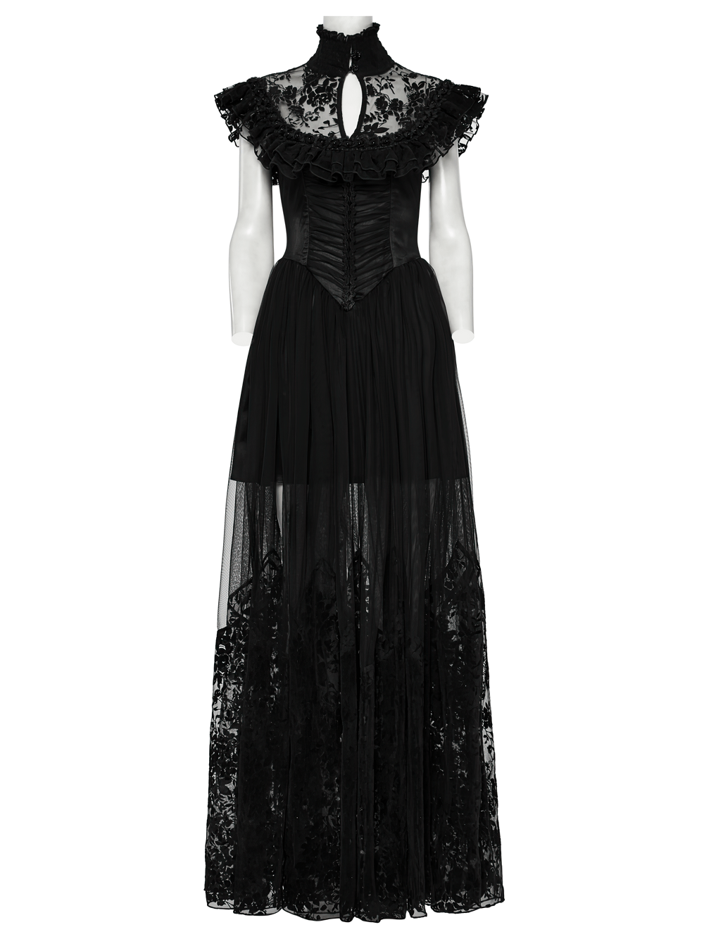 Black Lace Gothic Mesh Dress with Ruffle Sleeves - image 4