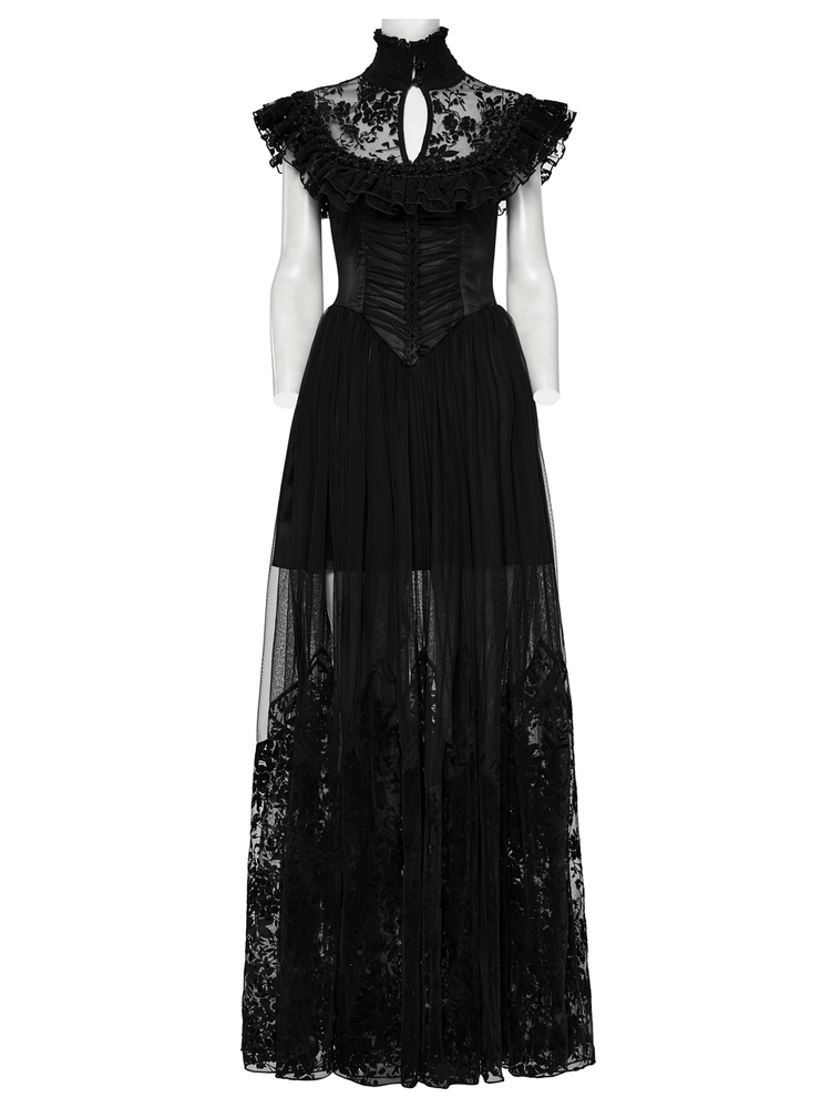 Black Lace Gothic Mesh Dress with Ruffle Sleeves - image 4