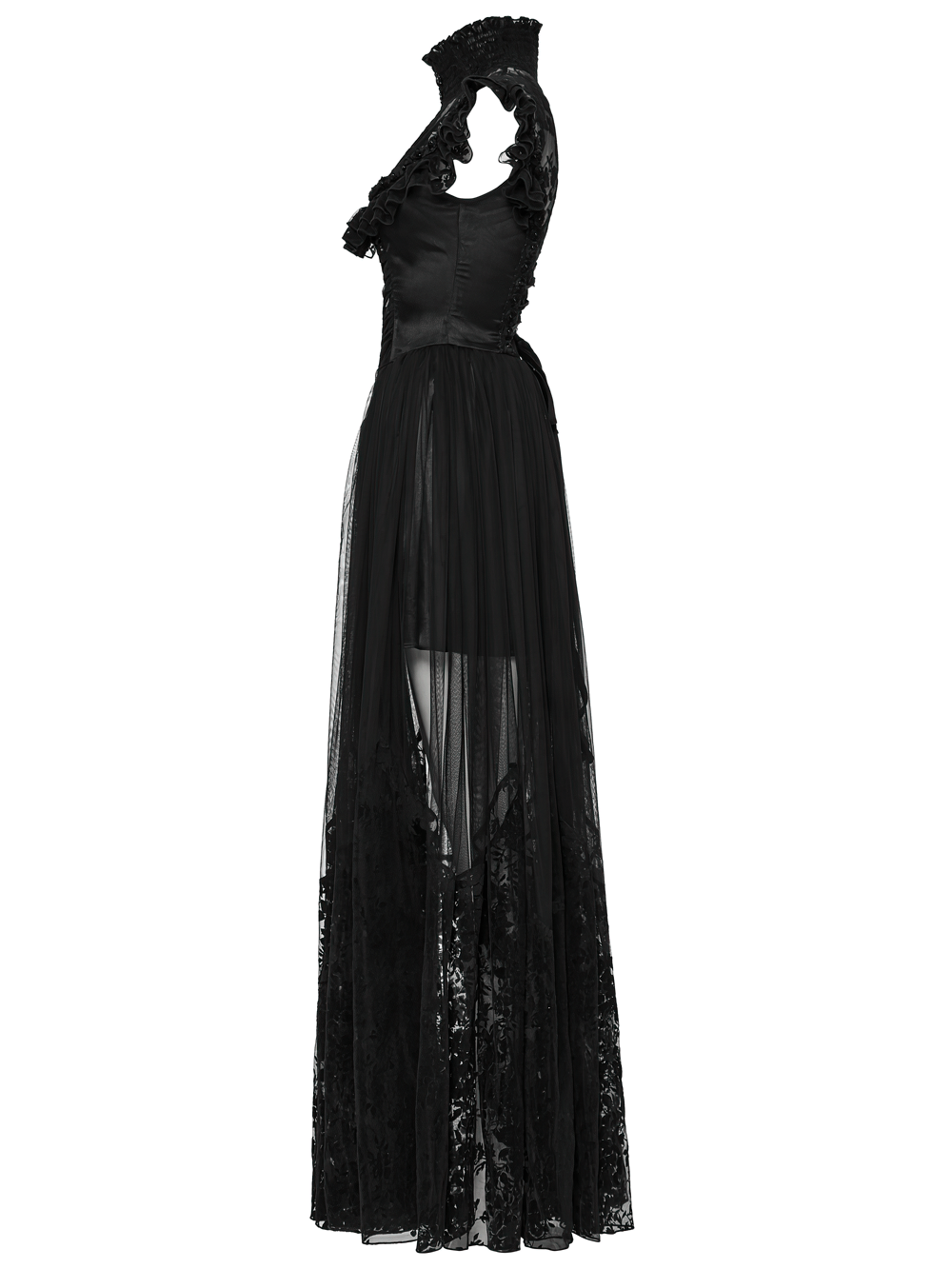 Black Lace Gothic Mesh Dress with Ruffle Sleeves - image 5