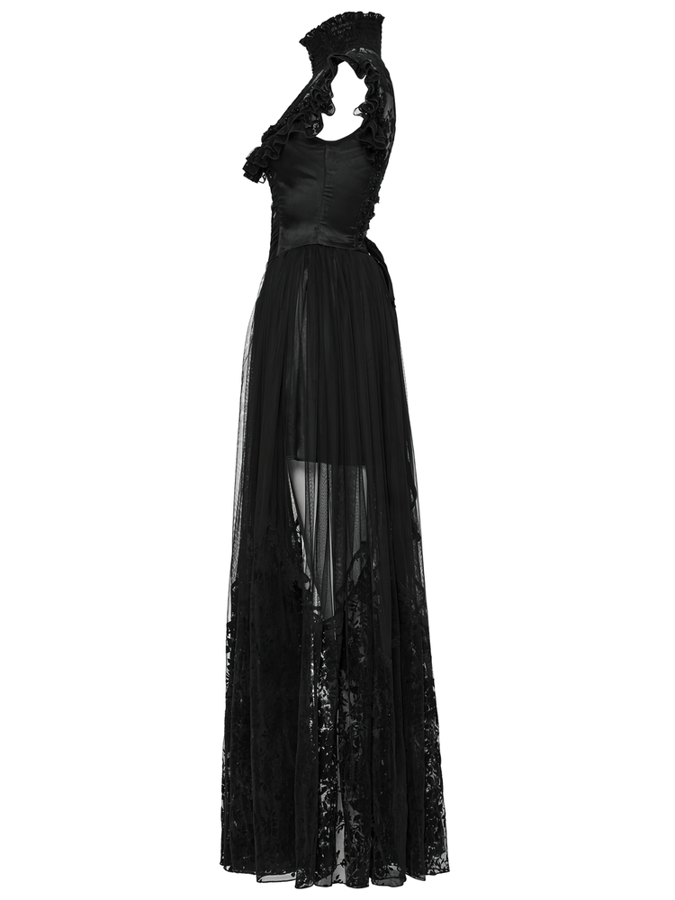 Black Lace Gothic Mesh Dress with Ruffle Sleeves - image 5