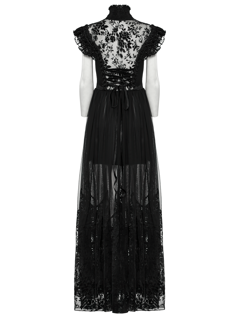 Black Lace Gothic Mesh Dress with Ruffle Sleeves - image 6