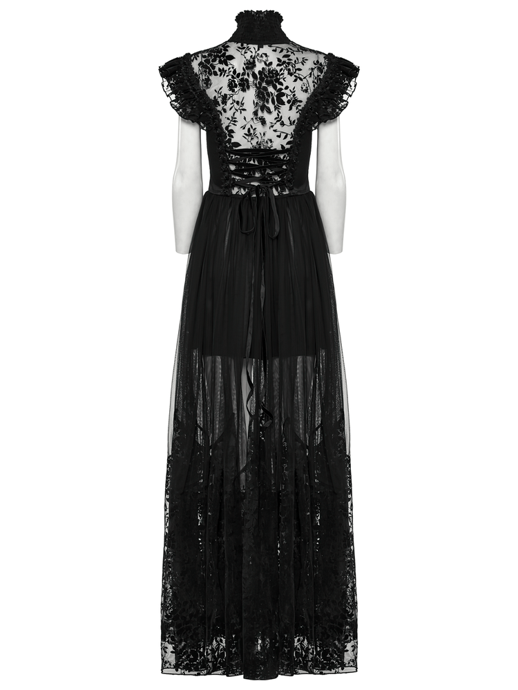 Black Lace Gothic Mesh Dress with Ruffle Sleeves - image 6