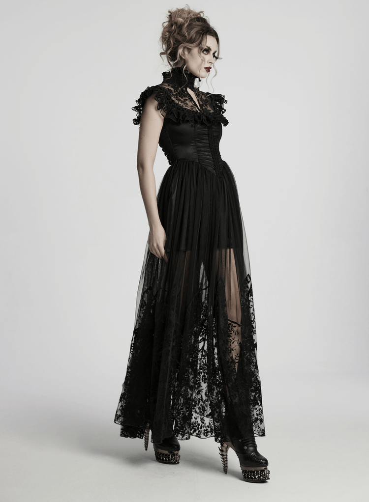Black Lace Gothic Mesh Dress with Ruffle Sleeves - image 15