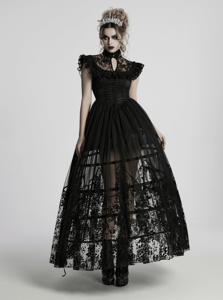 Black Lace Gothic Mesh Dress with Ruffle Sleeves - image 16