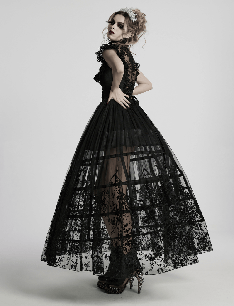 Black Lace Gothic Mesh Dress with Ruffle Sleeves - image 17