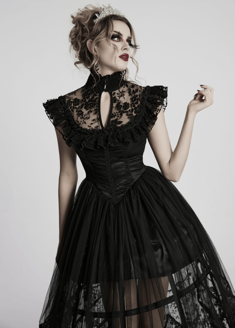 Black Lace Gothic Mesh Dress with Ruffle Sleeves - image 11