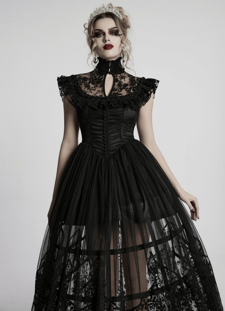 Black Lace Gothic Mesh Dress with Ruffle Sleeves - image 12