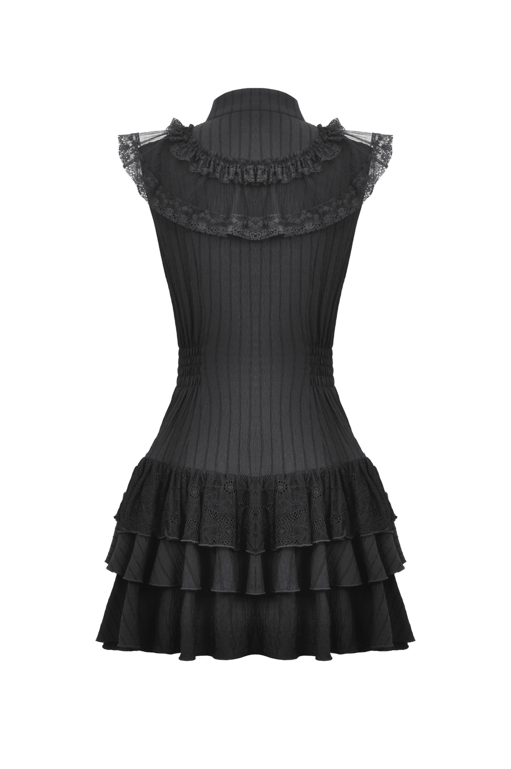 Black Lace Gothic Ruffled Dress with Ribbon Detail - image 5