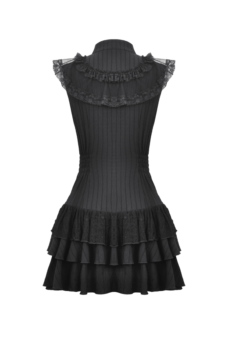 Black Lace Gothic Ruffled Dress with Ribbon Detail - image 5