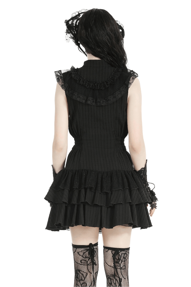 Black Lace Gothic Ruffled Dress with Ribbon Detail - image 2