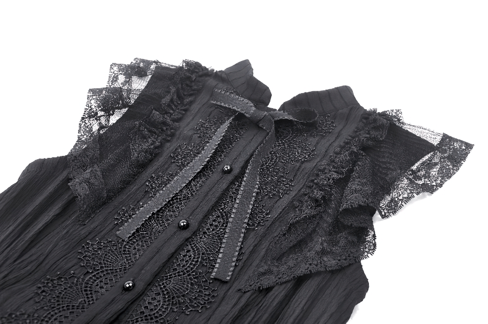 Black Lace Gothic Ruffled Dress with Ribbon Detail - image 6