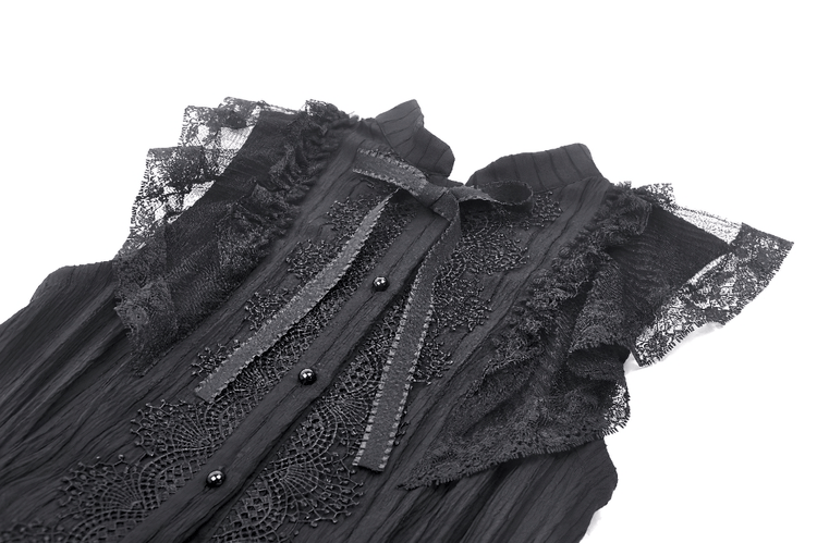 Black Lace Gothic Ruffled Dress with Ribbon Detail - image 6