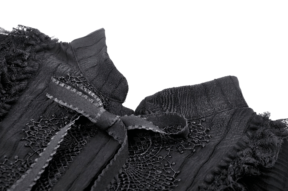 Black Lace Gothic Ruffled Dress with Ribbon Detail - image 7
