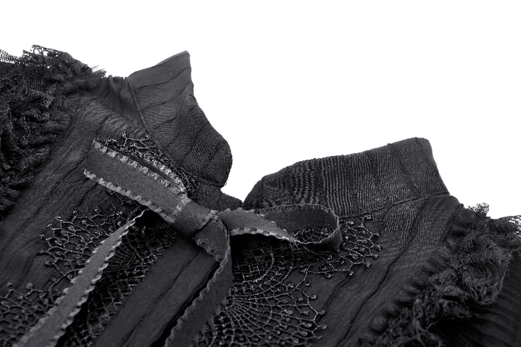 Black Lace Gothic Ruffled Dress with Ribbon Detail - image 7