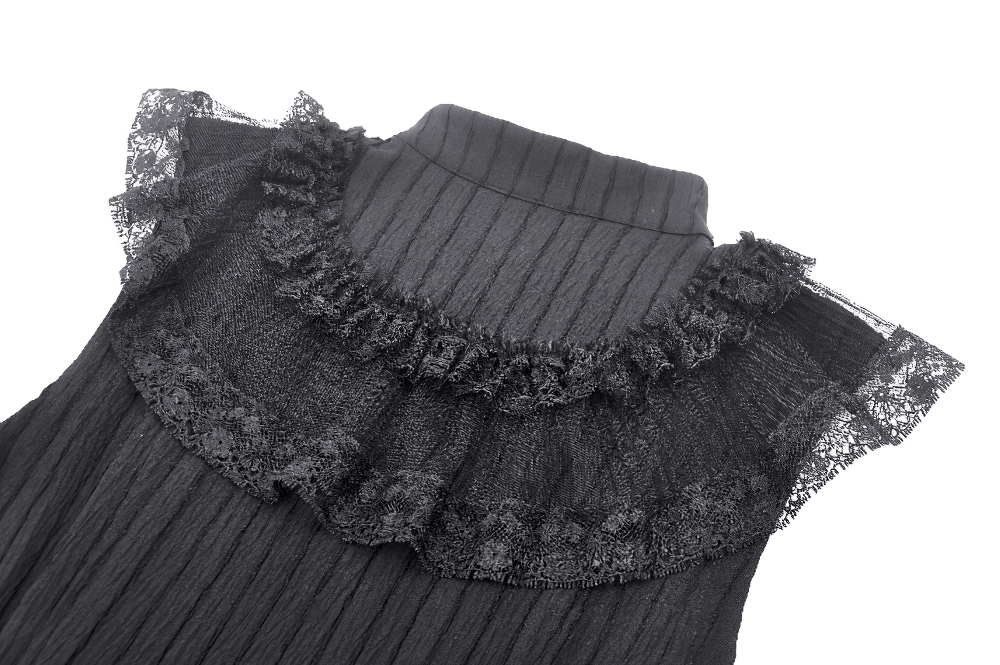 Black Lace Gothic Ruffled Dress with Ribbon Detail - image 9