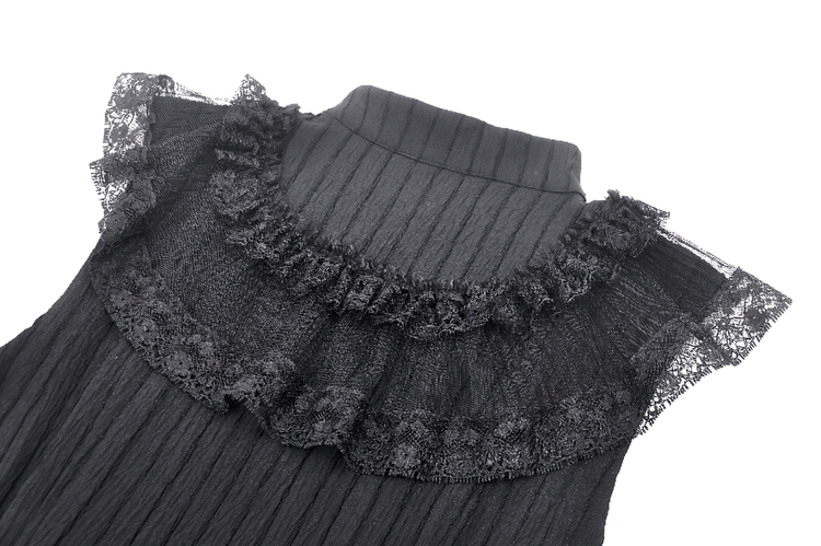 Black Lace Gothic Ruffled Dress with Ribbon Detail - image 9