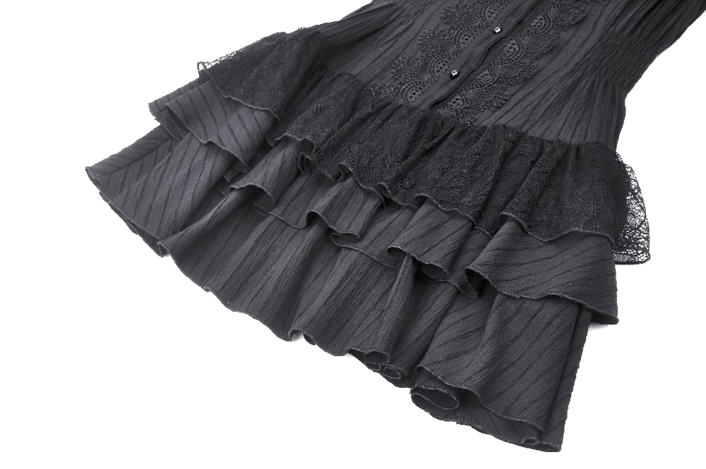 Black Lace Gothic Ruffled Dress with Ribbon Detail - image 10