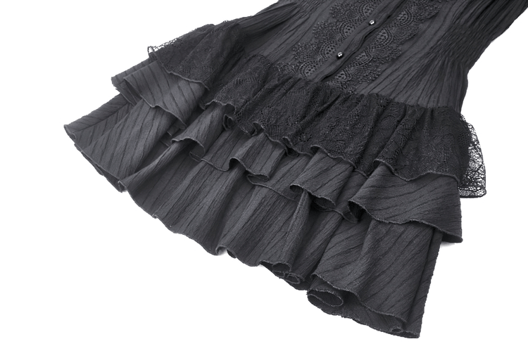 Black Lace Gothic Ruffled Dress with Ribbon Detail - image 10