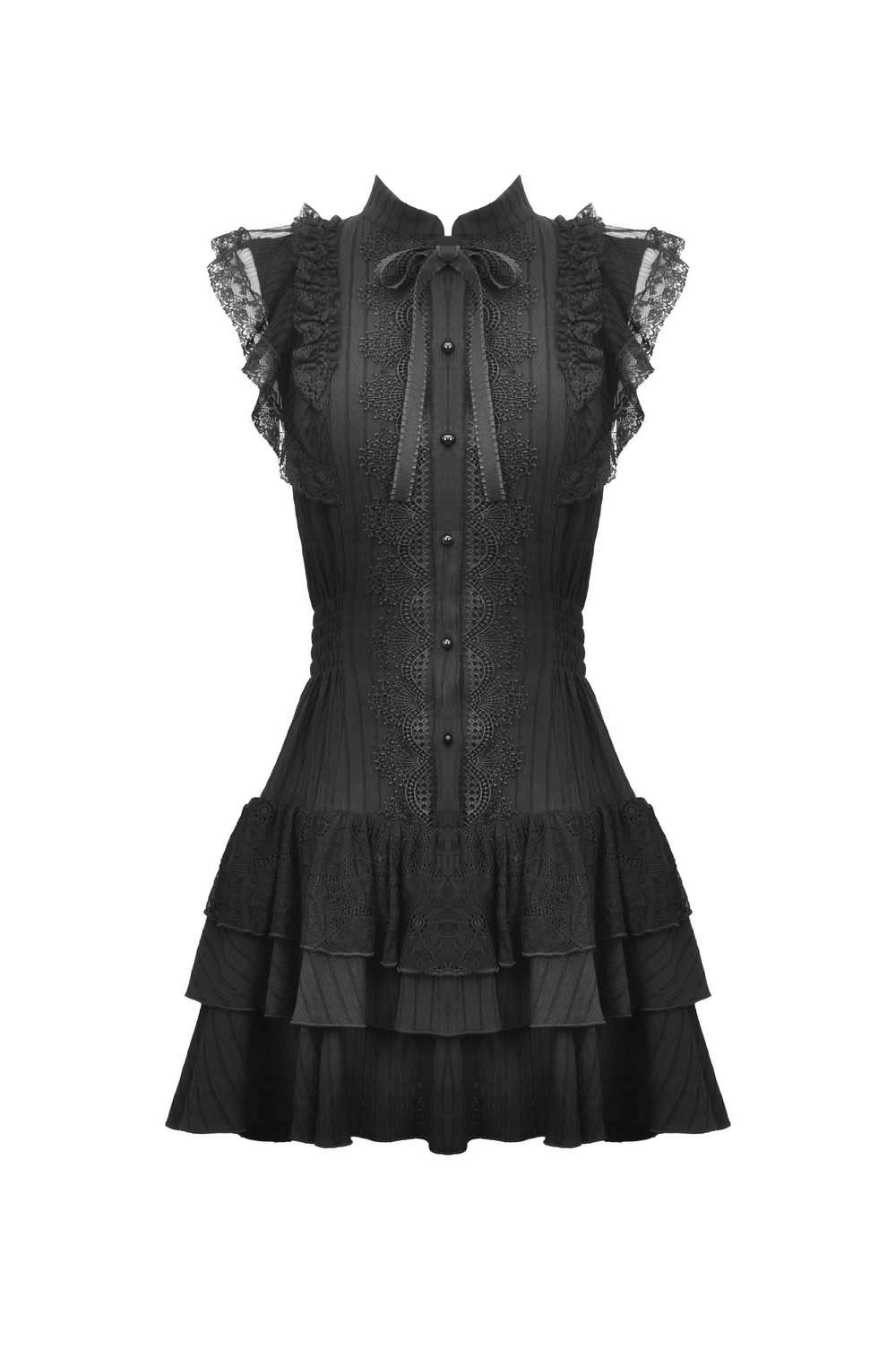 Black Lace Gothic Ruffled Dress with Ribbon Detail - image 4