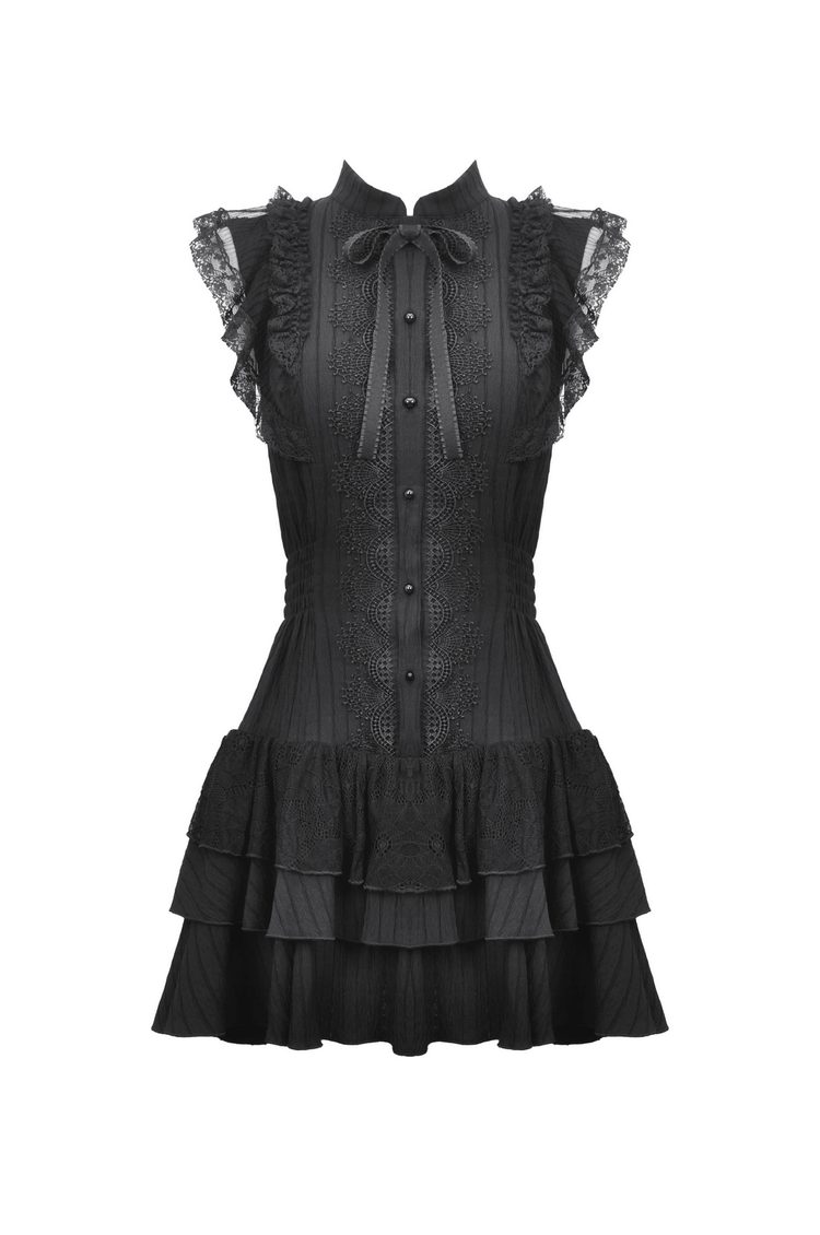 Black Lace Gothic Ruffled Dress with Ribbon Detail - image 4