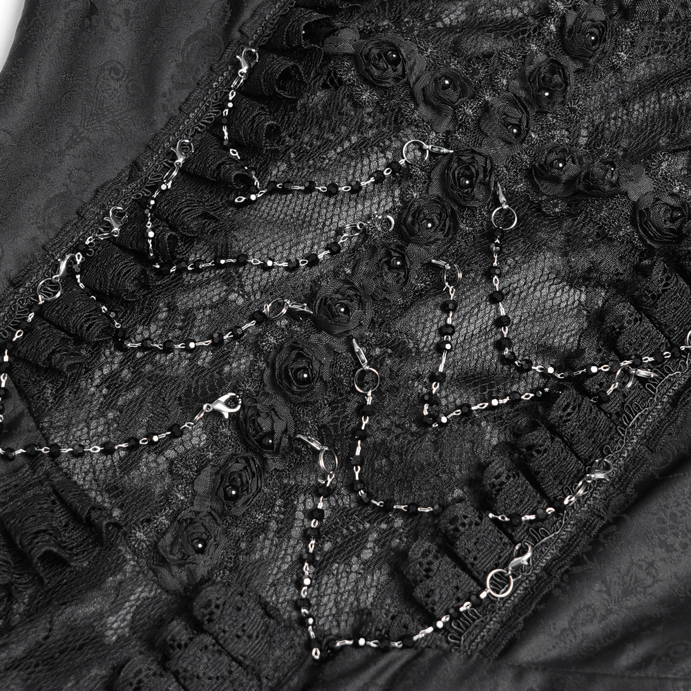 Black Lace Medieval Style Dress with Long Bell Sleeves - image 8